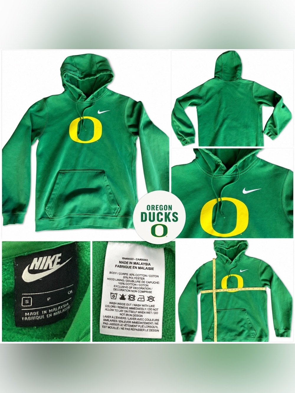 Nike Oregon Ducks Hoodie Men’s Small Green Yellow Big O Swoosh Pullover